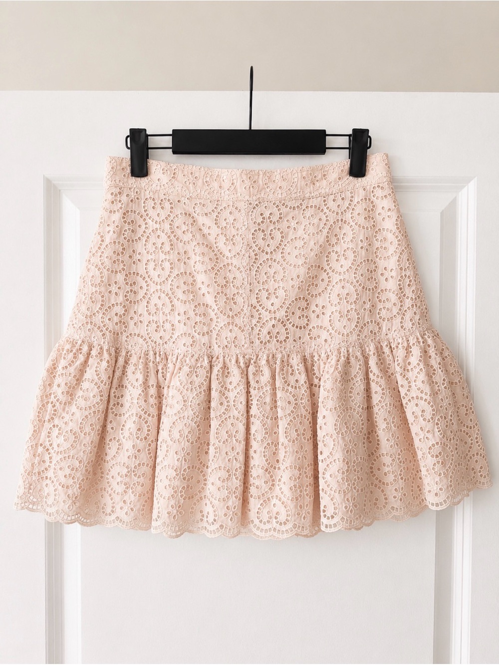Sandro Cream Blush Eyelet Cropped Top & Mini Skirt Set Scalloped Small - Picture 14 of 15